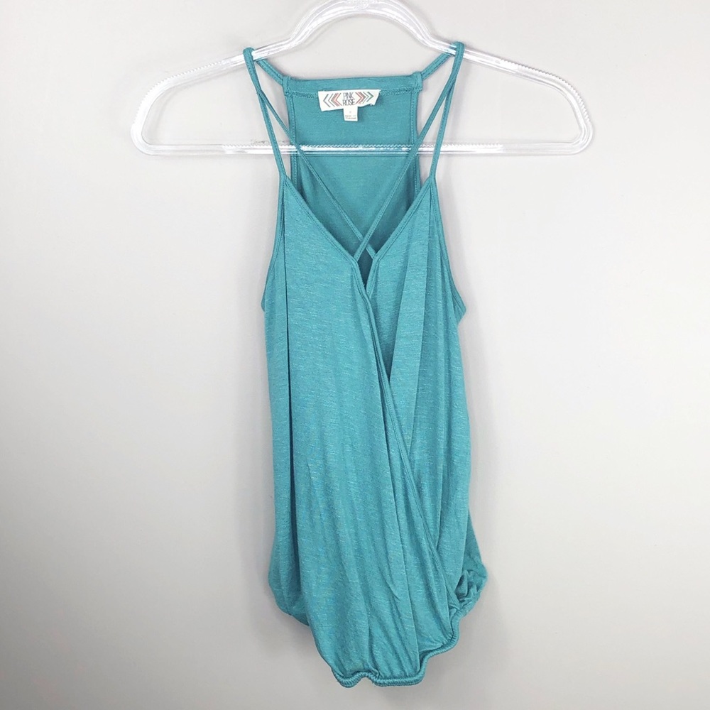 Pink Rose Teal Blue Strappy Tank Top